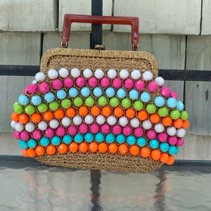 Vintage Beaded Straw Bag - Made in Italy